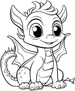 malvorlage-junger-drache-mit-grossen-augen-und-fluegeln