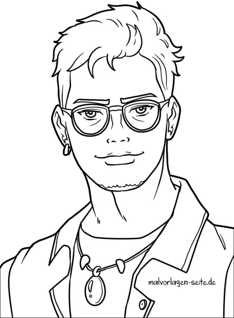 malvorlage-junger-mann-mit-brille-und-modischem-stil