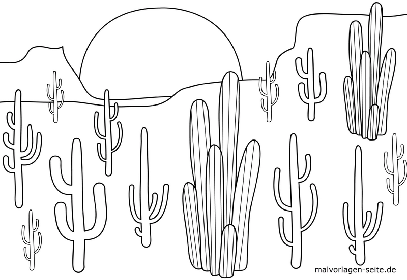 malvorlage-kakteen-im-sonnenuntergang