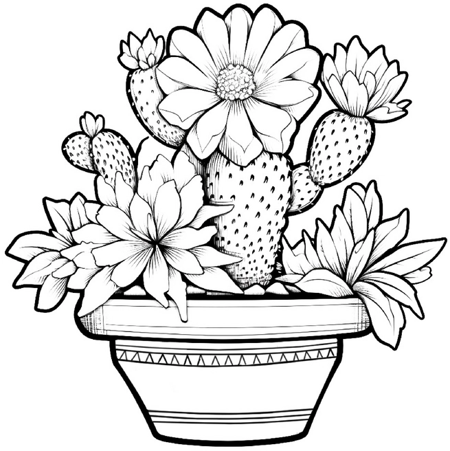malvorlage-kakteen-und-blumen-ausmalen