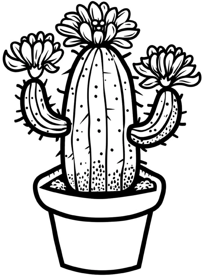 malvorlage-kaktus-mit-blueten-zum-ausmalen