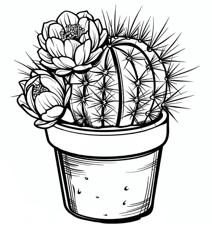 malvorlage-kaktus-mit-blumen-im-topf