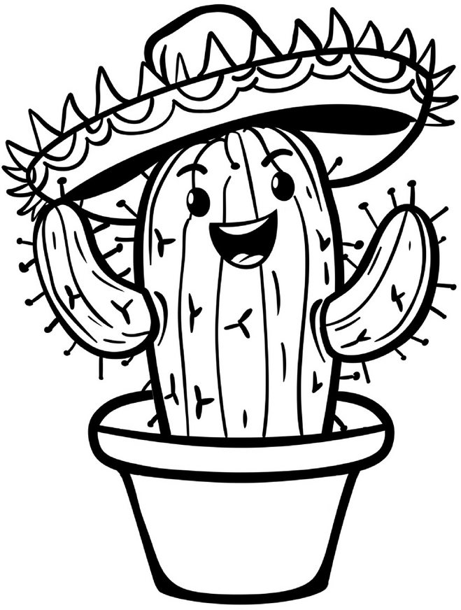 malvorlage-kaktus-mit-sombrero-und-topf