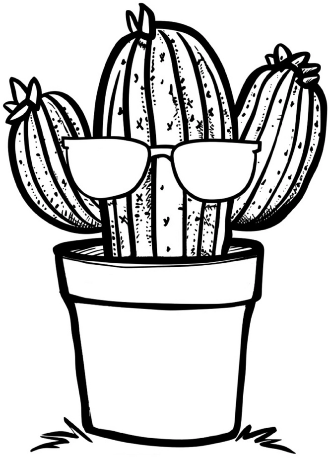 malvorlage-kaktus-mit-sonnenbrille