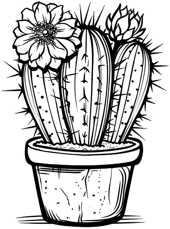 malvorlage-kaktussammlung-im-blumentopf