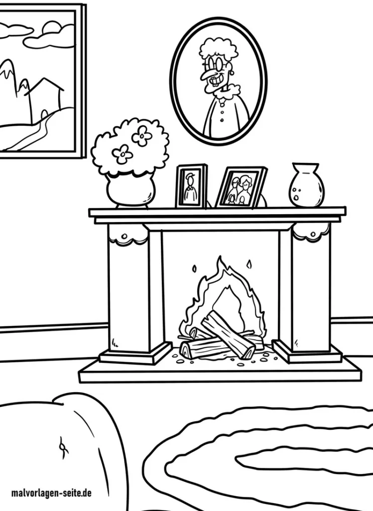 malvorlage-kamin-mit-familie-und-bildern