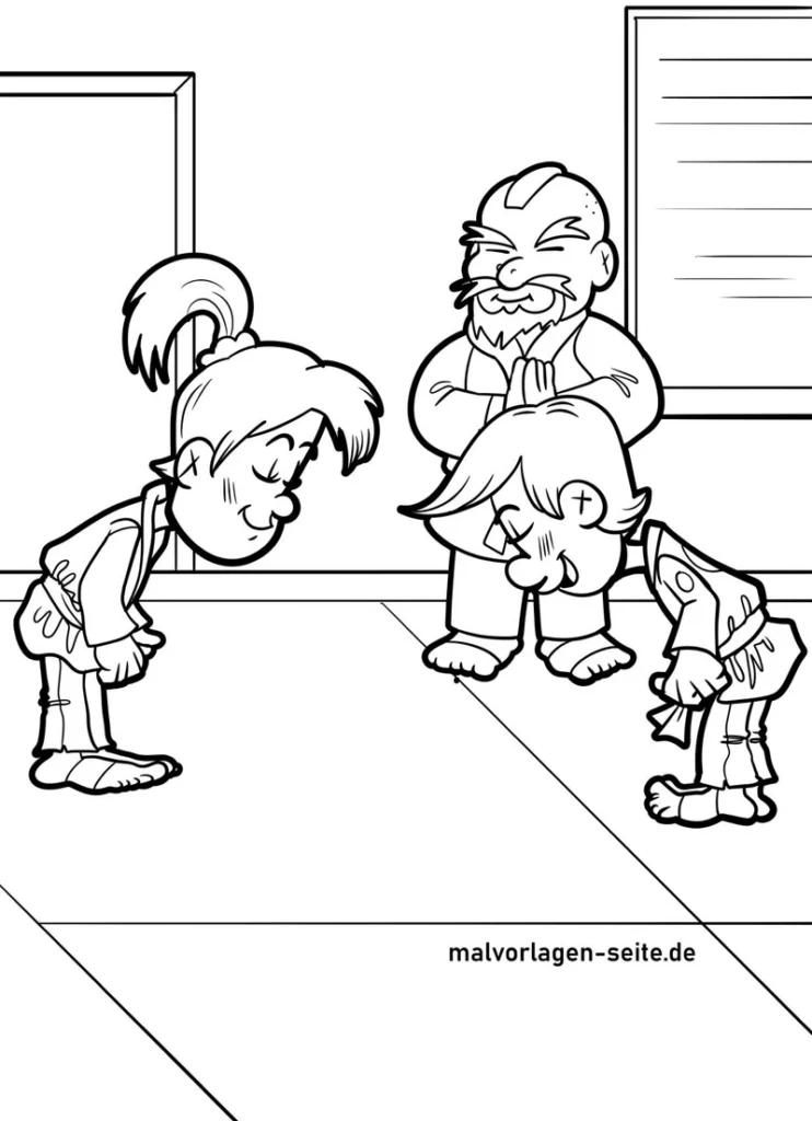 malvorlage-kampfsport-zwei-kinder-und-meister