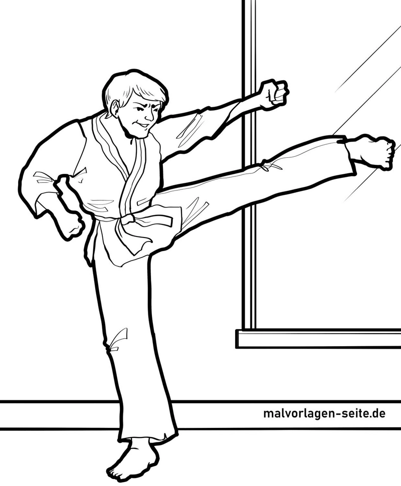 malvorlage-kampfsportler-kick-in-action