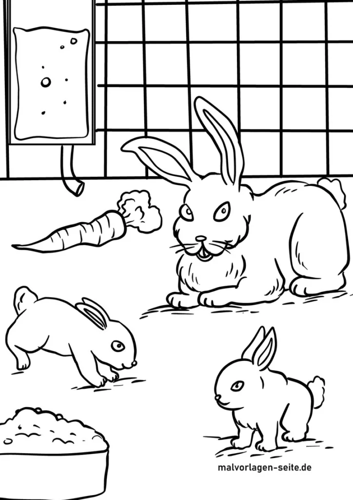 malvorlage-kaninchen-szene-mit-futter-und-spielkameraden