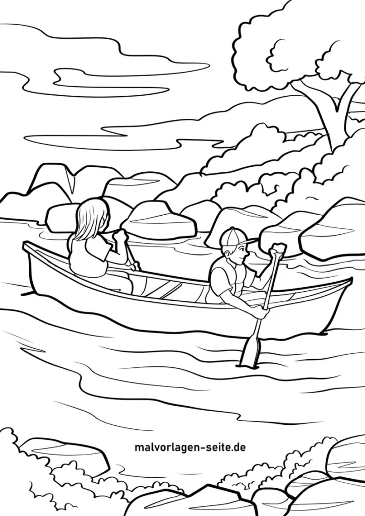 malvorlage-kanu-paddeln-in-der-natur