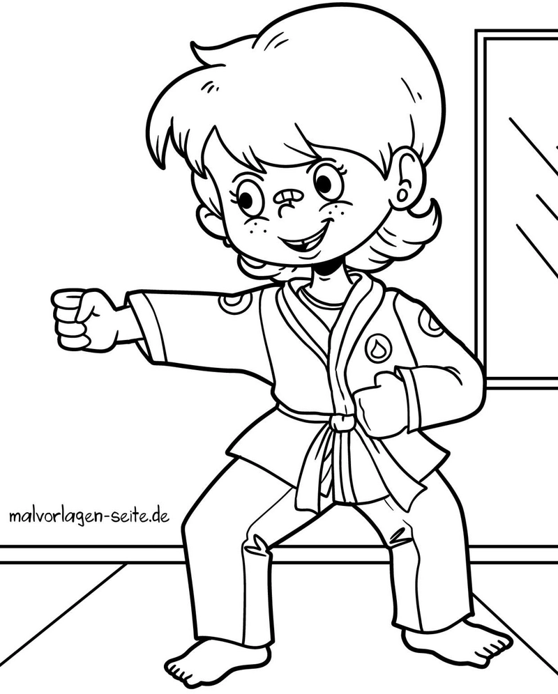 malvorlage-karate-kind-in-action