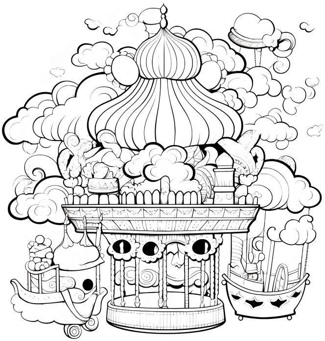 malvorlage-karussell-wolken-traumhaft-ausmalen