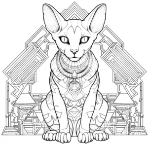 malvorlage-katze-aegyptischer-stil-mit-geometrischen-mustern