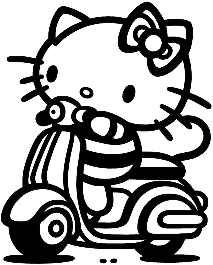 malvorlage-katze-auf-roller-ausmalbild