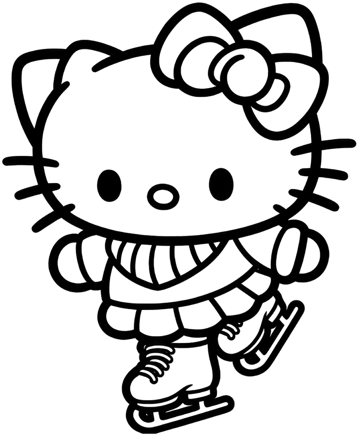 malvorlage-katze-auf-schlittschuhen-mit-schleife