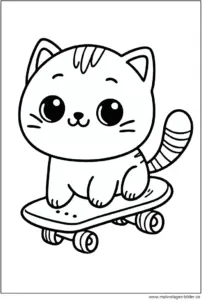 malvorlage-katze-auf-skateboard-ausmalen