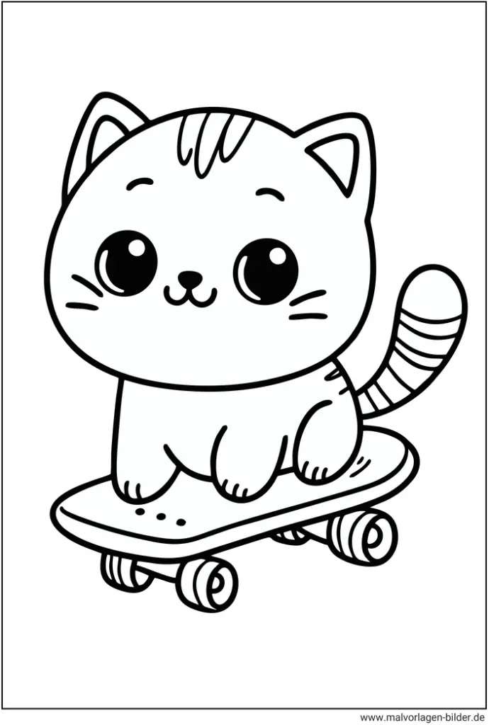 malvorlage-katze-auf-skateboard-ausmalen
