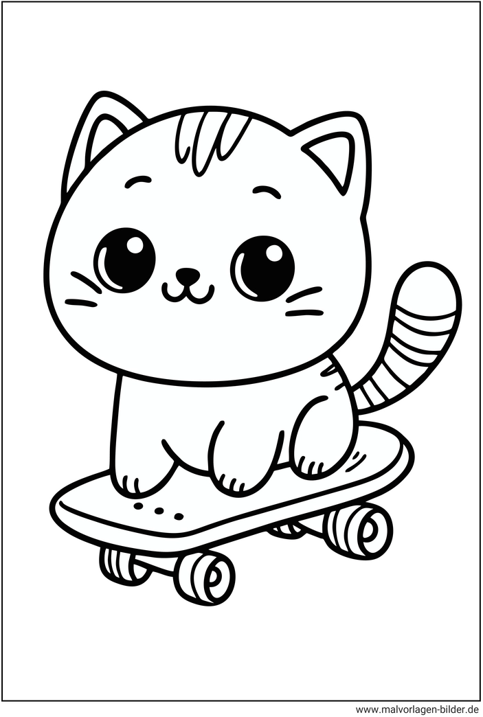 malvorlage-katze-auf-skateboard-ausmalen
