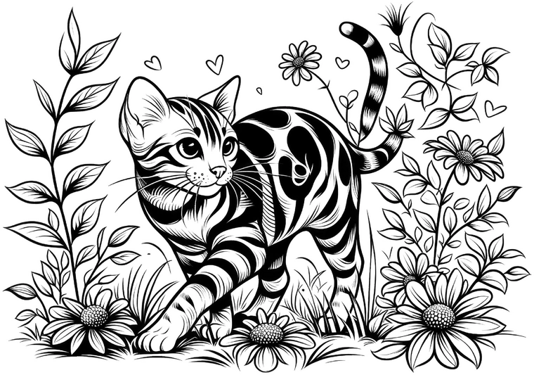 malvorlage-katze-blumen-pflanzen