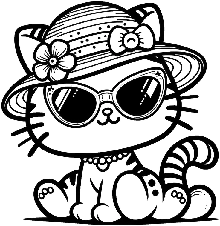 malvorlage-katze-hut-sonnenbrille-ausmalbild