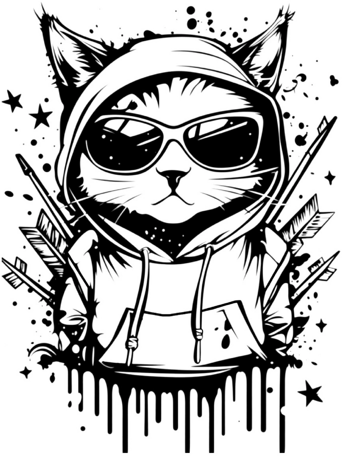 malvorlage-katze-im-hoodie-mit-sonnenbrille