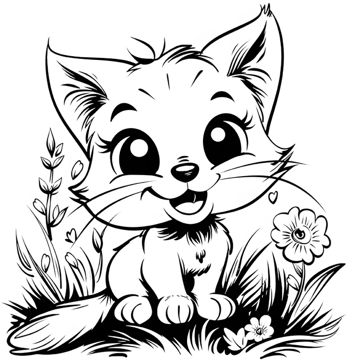 malvorlage-katze-in-blumenwiese