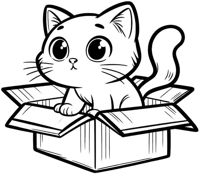 malvorlage-katze-in-kiste-ausmalbild