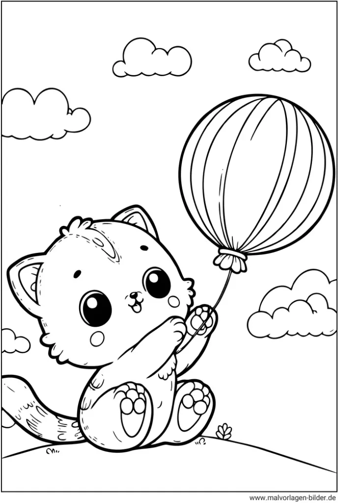 malvorlage-katze-luftballon-spielend
