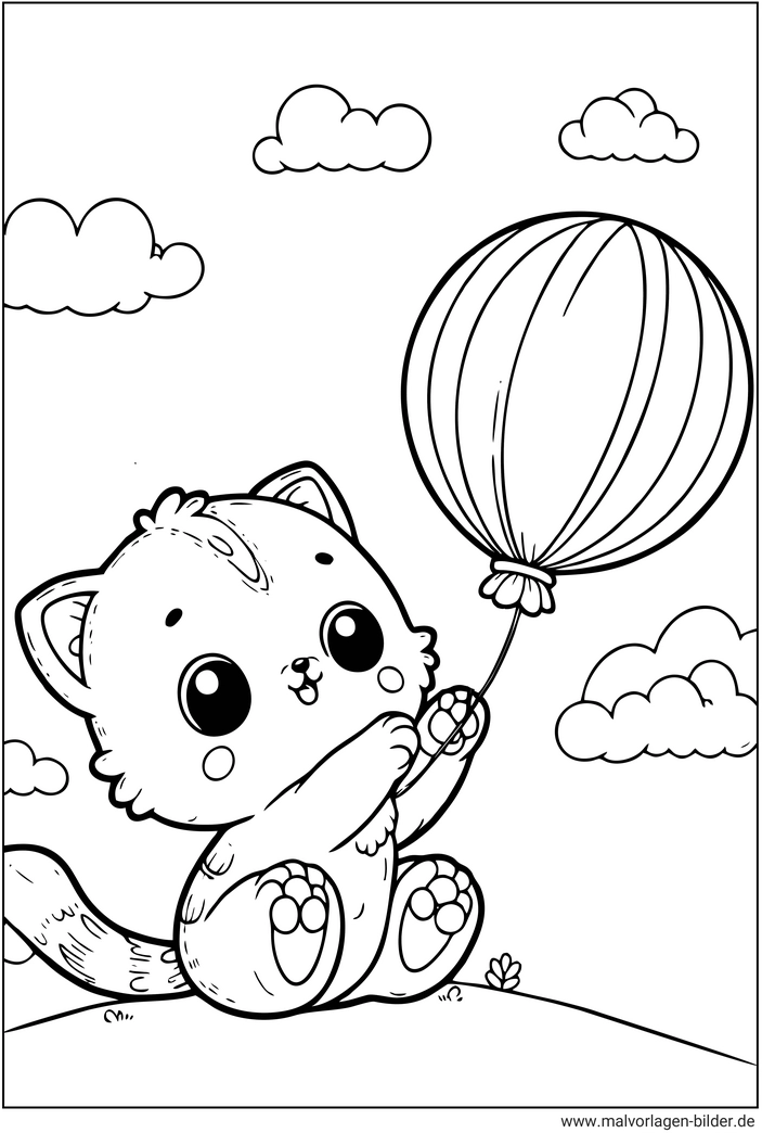 malvorlage-katze-luftballon-spielend