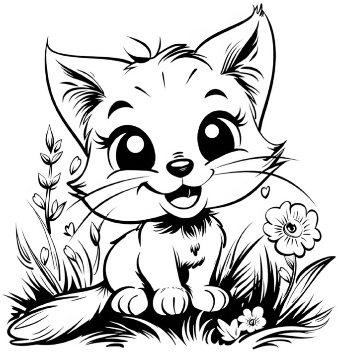 malvorlage-katze-mit-blumen-fuer-kinder