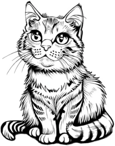 malvorlage-katze-mit-flauschigem-fell-und-neugierigem-blick