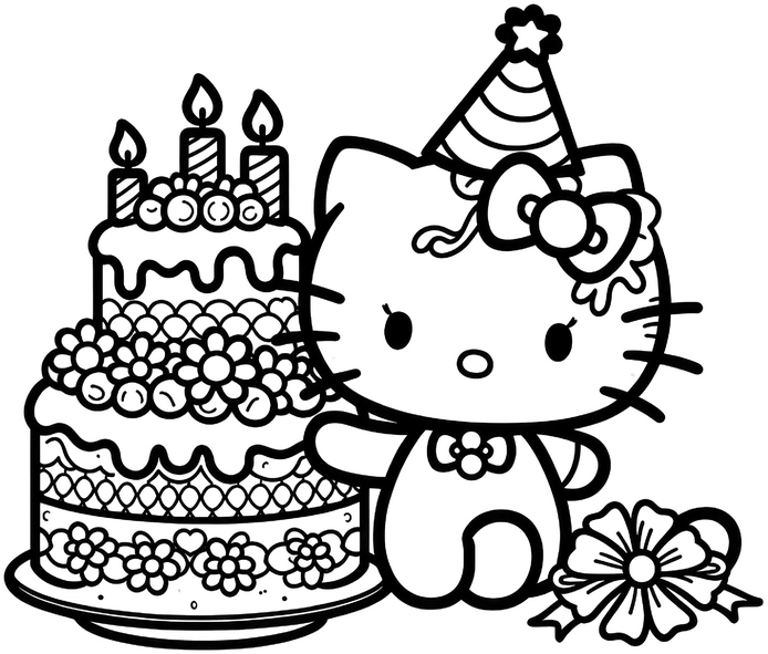 malvorlage-katze-mit-geburtstagskuchen