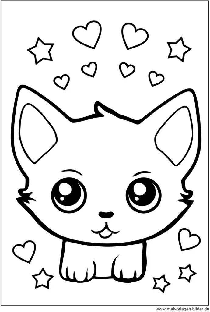 malvorlage-katze-mit-herzen-und-sternen
