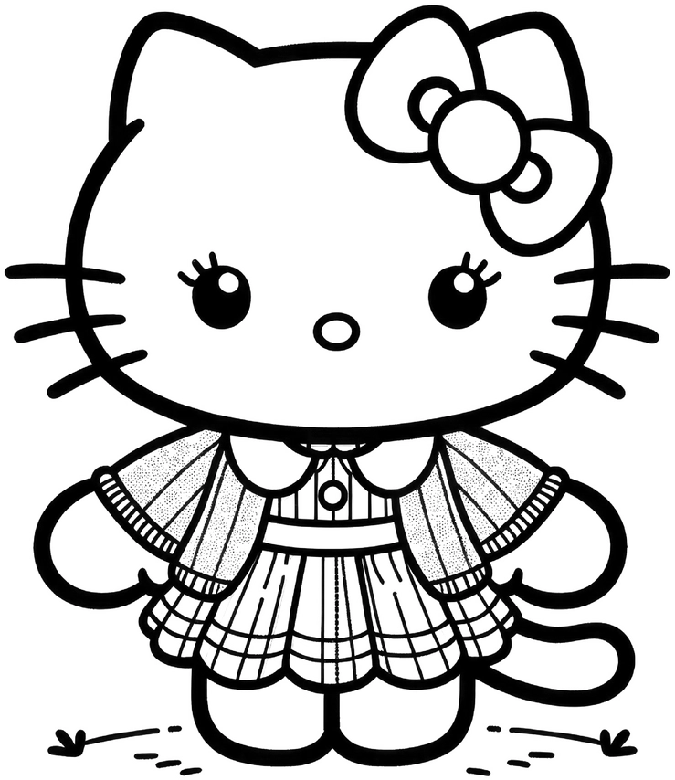 malvorlage-katze-mit-schleife-und-kleid