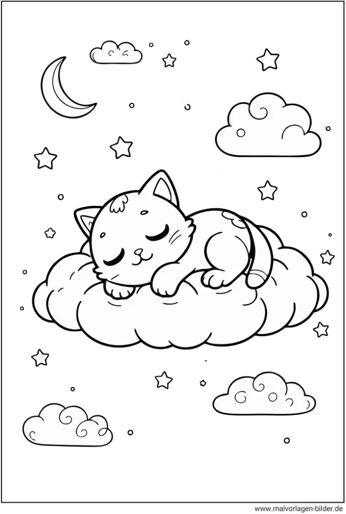 malvorlage-katze-schlaeft-auf-einer-wolke