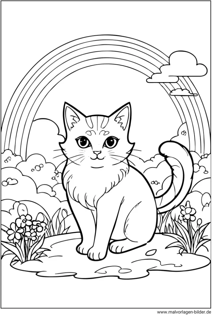 malvorlage-katze-vor-regenbogen