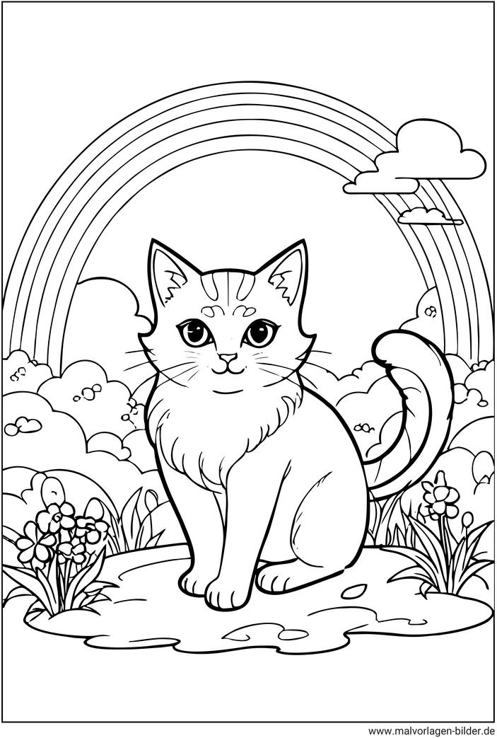 malvorlage-katze-vor-regenbogen