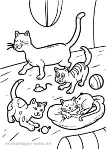 malvorlage-katzen-im-raum-zum-ausmalen
