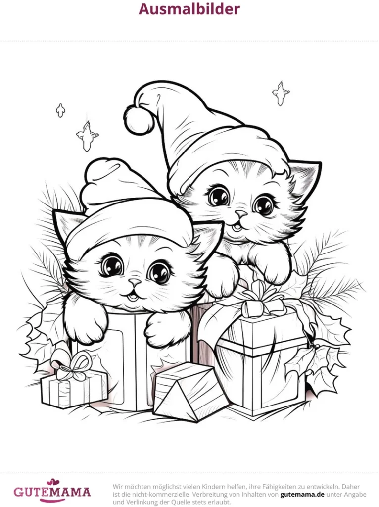 malvorlage-katzen-im-weihnachtsgeschenk