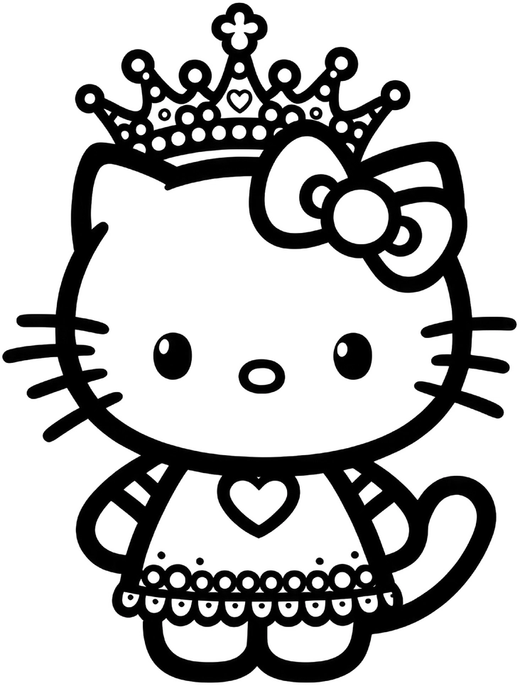 malvorlage-katzenmaedchen-mit-krone-und-kleid