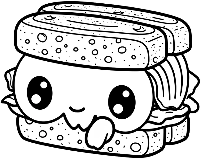 malvorlage-kawaii-sandwich-mit-niedlichem-gesicht