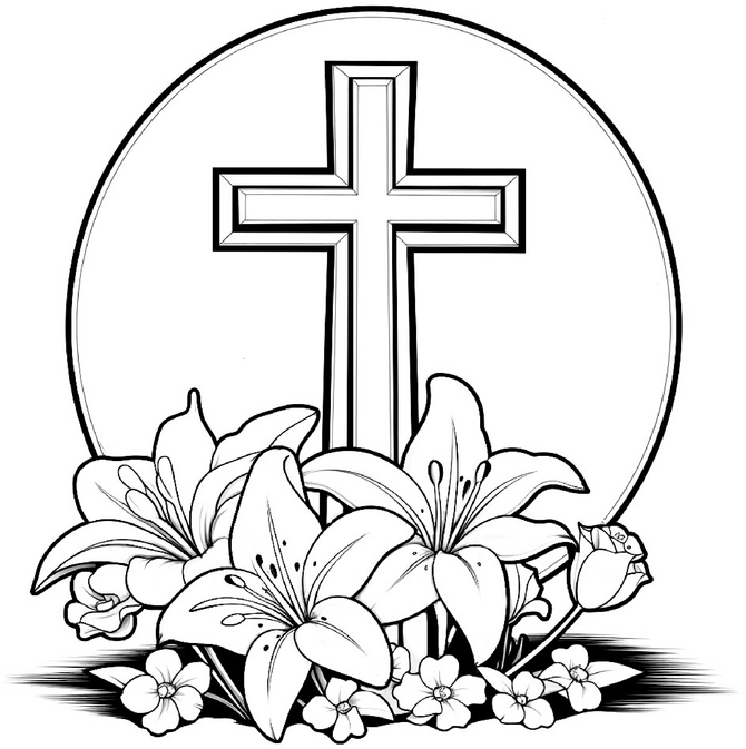 malvorlage-keltisches-kreuz-mit-lilien-und-blumen