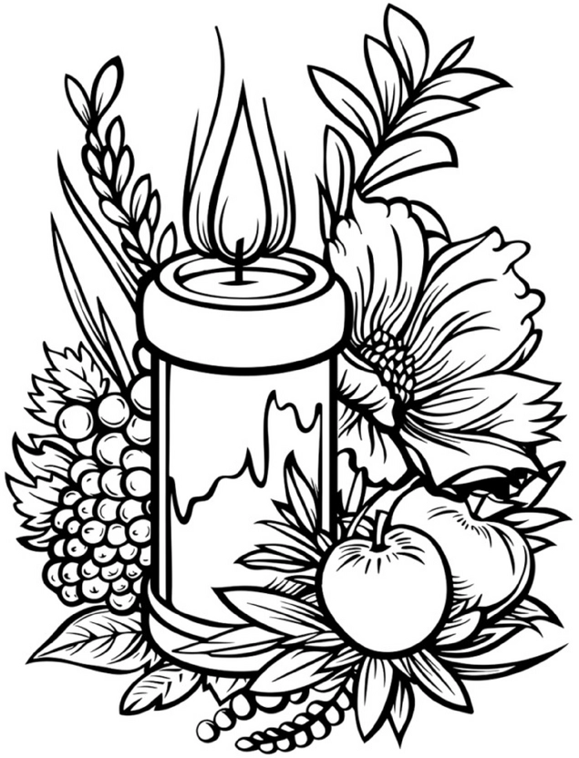 malvorlage-kerze-blumen-obst