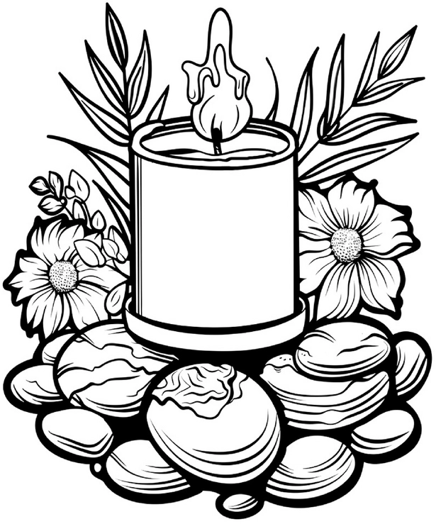 malvorlage-kerze-blumen-steine