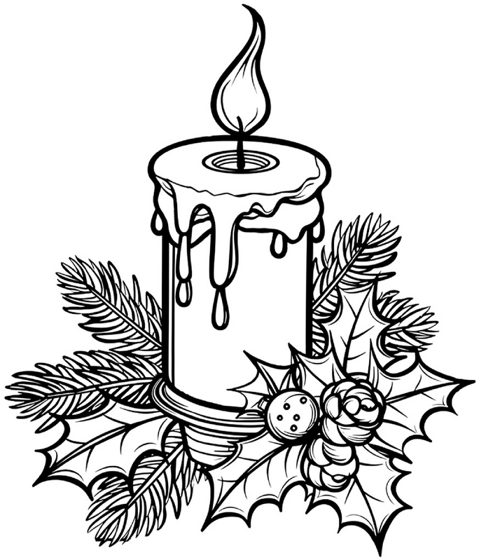 malvorlage-kerze-tannengruen-stechpalme-weihnachten