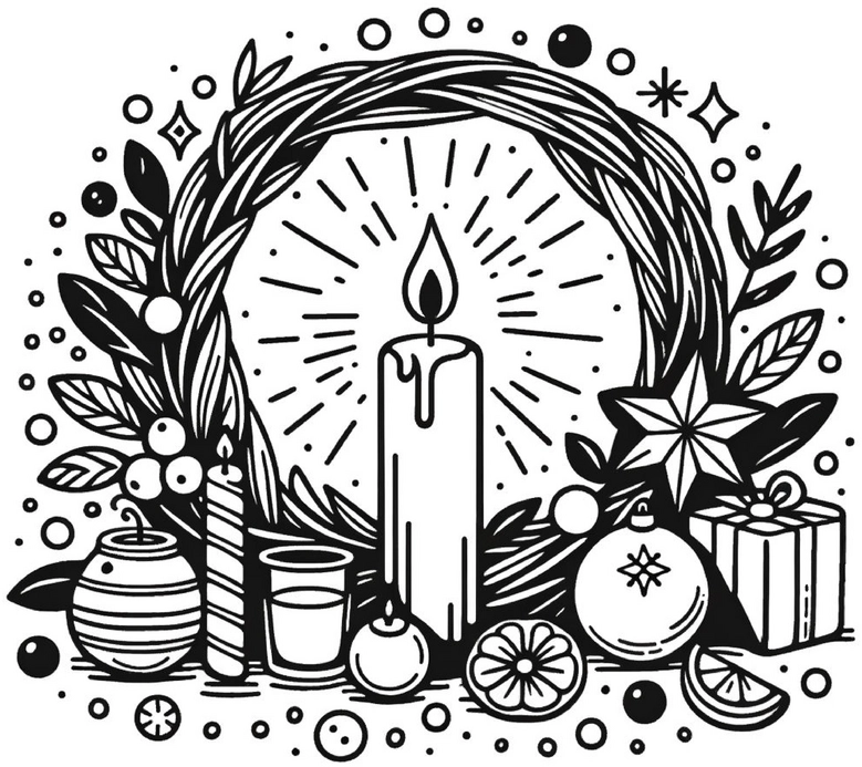 malvorlage-kerze-und-weihnachtskranz