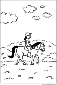 malvorlage-kind-auf-pferd-reitend