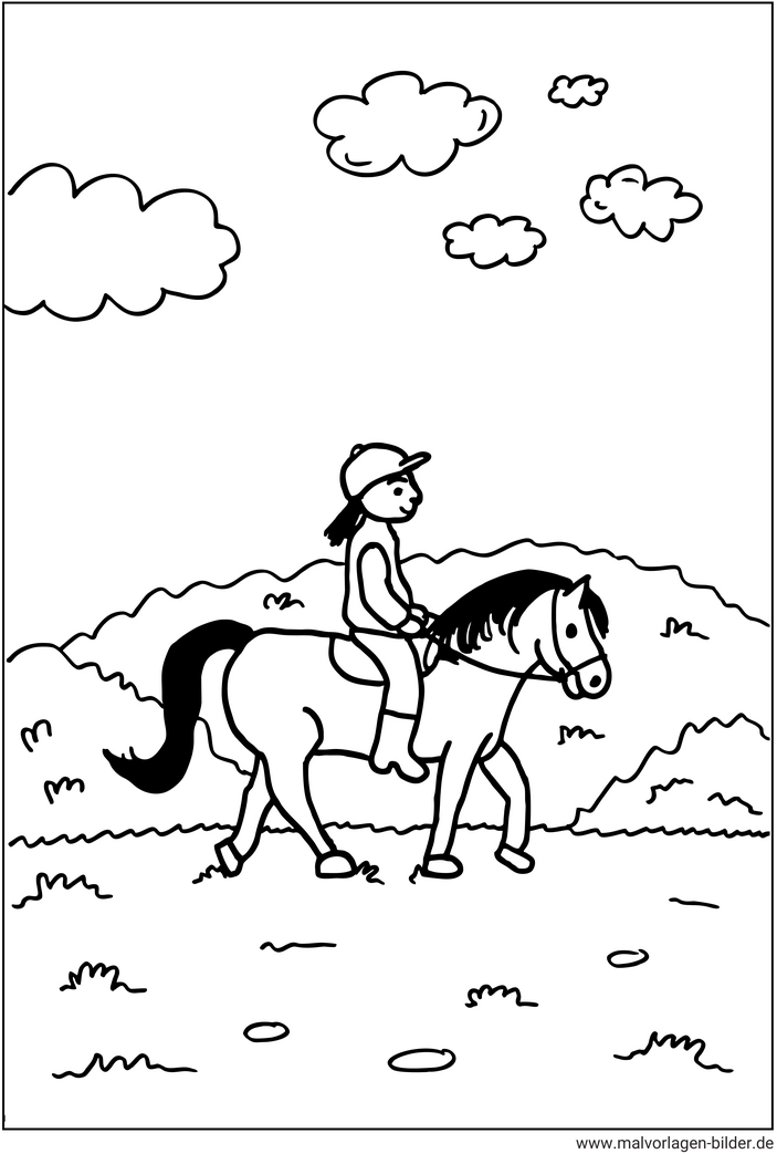 malvorlage-kind-auf-pferd-reitend