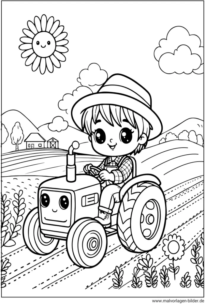 malvorlage-kind-auf-traktor-ausmalen