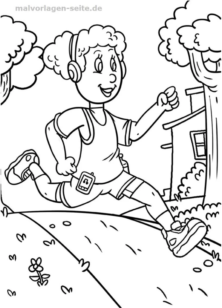 malvorlage-kind-beim-laufen-mit-kopfhoerern